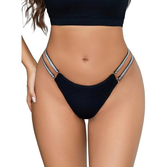 Women's Black Sexy Brazilian Tanga Panties Low Waist Nylon Thongs Underwear - Picture 1 of 6